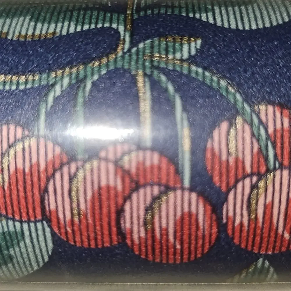 Vintage Borden Style Solid Vinyl Wallcovering Pasted Navy Blue Cherries